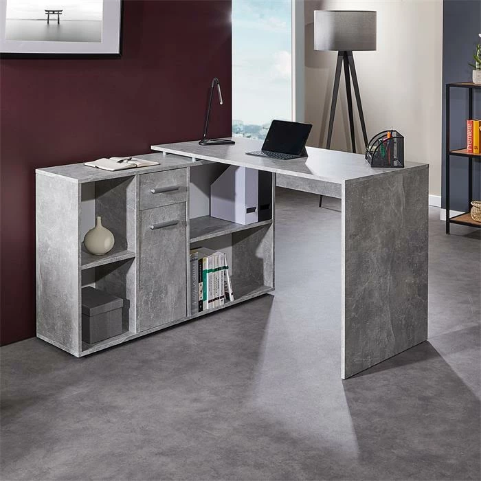 CARO-Möbel Eckschreibtisch DIEGO Mit Regal In Betonoptik 4 CARO-Möbel Eckschreibtisch DIEGO Mit Regal In Betonoptik – Bild 2