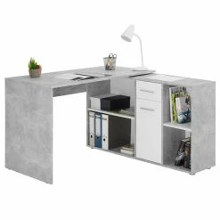 CARO-Möbel Eckschreibtisch DIEGO Mit Regal In Betonoptik/weiß