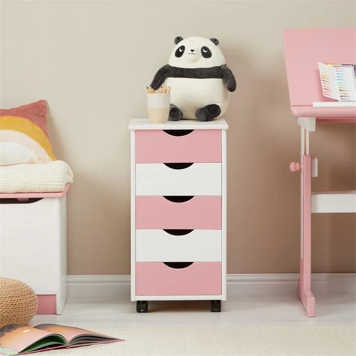 IDIMEX Rollcontainer LAGOS Mit 5 Schubladen In Weiß/rosa 4 IDIMEX Rollcontainer LAGOS Mit 5 Schubladen In Weiß/rosa – Bild 2