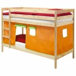 IDIMEX Etagenbett FELIX Natur Lackiert Mit Vorhang