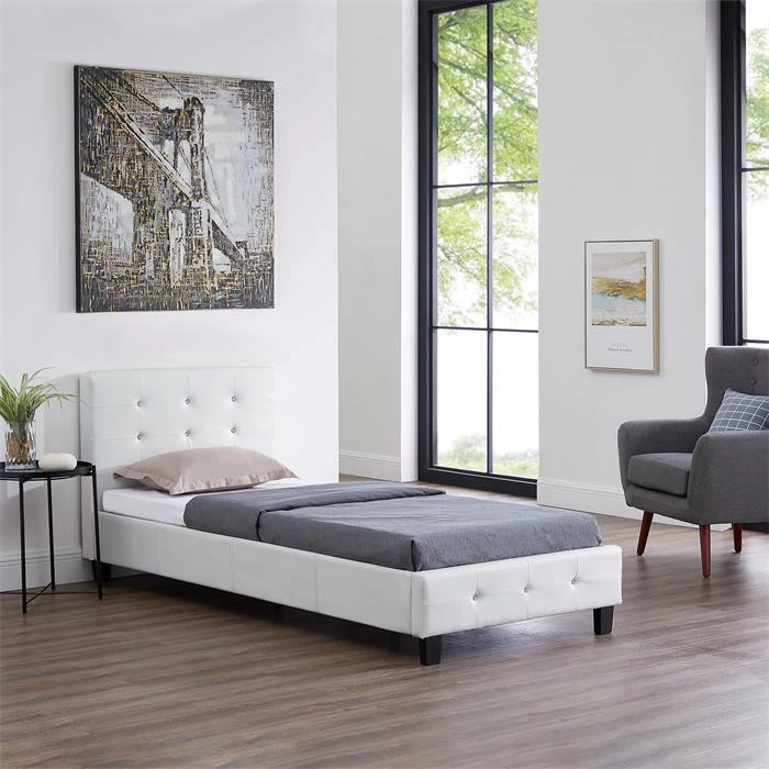 CARO-Möbel Polsterbett GLASGOW 90x200 Cm, Kunstleder In Weiß 4 CARO-Möbel Polsterbett GLASGOW 90x200 Cm, Kunstleder In Weiß – Bild 2