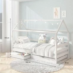 IDIMEX Hausbett CLIA In 90 X 200 Cm Aus Massiver Kiefer Mit 2 Schubladen In Weiß 10 IDIMEX Hausbett CLIA In 90 X 200 Cm Aus Massiver Kiefer Mit 2 Schubladen In Weiß -Betten & Zubehör Verkäufe 71391 AC2