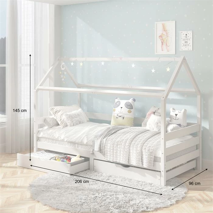 IDIMEX Hausbett CLIA In 90 X 200 Cm Aus Massiver Kiefer Mit 2 Schubladen In Weiß 5 IDIMEX Hausbett CLIA In 90 X 200 Cm Aus Massiver Kiefer Mit 2 Schubladen In Weiß – Bild 3