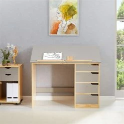 IDIMEX Kinderschreibtisch EMMA Aus Kiefer Massiv In Natur/grau, Neigungsverstellbar -Betten & Zubehör Verkäufe 7244 AC1