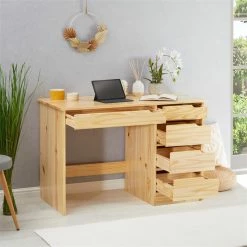 IDIMEX Schreibtisch HUGO In Kiefer Massiv In Natur Mit 5 Schubladen -Betten & Zubehör Verkäufe 7268 AC2