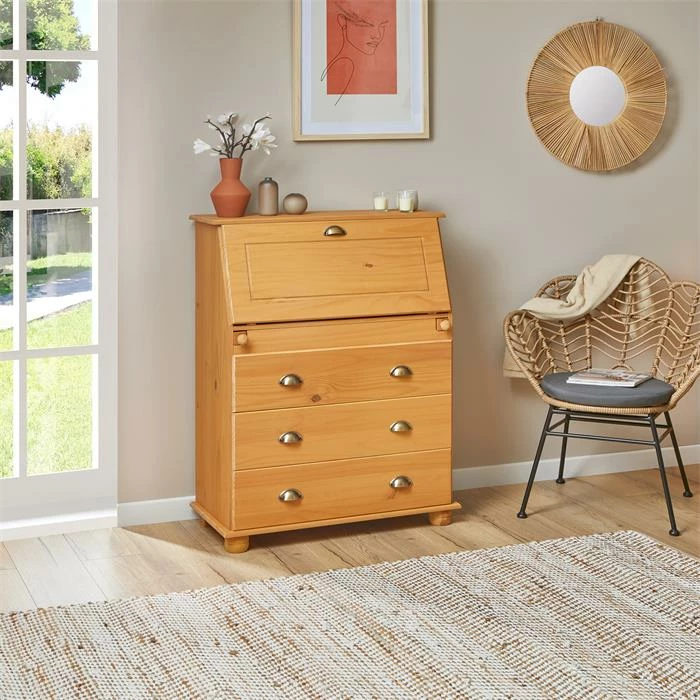 IDIMEX Sekretär GOMES Mit 3 Schubladen Und 2 Fächer Aus Kiefer Gebeizt 4 IDIMEX Sekretär GOMES Mit 3 Schubladen Und 2 Fächer Aus Kiefer Gebeizt – Bild 2