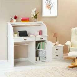 IDIMEX Sekretär TOM Mit 2 Schubladen, Rollladen Und 1 Tür Aus Massiver Kiefer In Weiß -Betten & Zubehör Verkäufe 7275 AC2