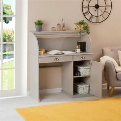 IDIMEX Sekretär TOM Mit 2 Schubladen, Rollladen Und 1 Tür Aus Massiver Kiefer In Grau -Betten & Zubehör Verkäufe 7277 AC2