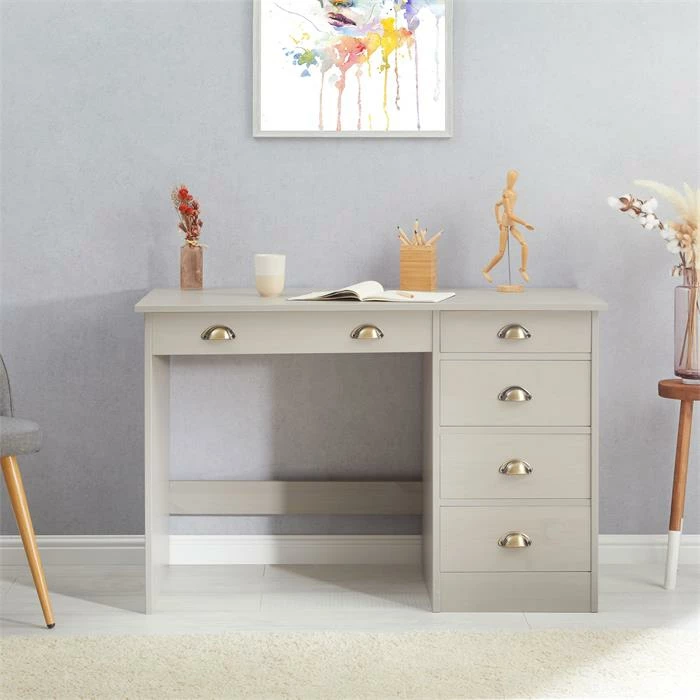 IDIMEX Schreibtisch LANA Aus Kiefer In Grau Mit 5 Schubladen Und Muschelgriffen 4 IDIMEX Schreibtisch LANA Aus Kiefer In Grau Mit 5 Schubladen Und Muschelgriffen – Bild 2