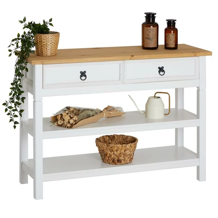 IDIMEX Konsole TEQUILA, Kiefer Massiv Weiß/braun, Mit 1 Schubladen Und 2 Ablageflächen, Mexiko 3 IDIMEX Konsole TEQUILA, Kiefer Massiv Weiß/braun, Mit 1 Schubladen Und 2 Ablageflächen, Mexiko