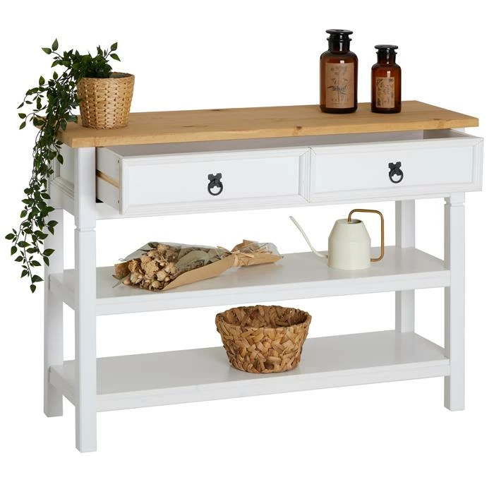 IDIMEX Konsole TEQUILA, Kiefer Massiv Weiß/braun, Mit 1 Schubladen Und 2 Ablageflächen, Mexiko 5 IDIMEX Konsole TEQUILA, Kiefer Massiv Weiß/braun, Mit 1 Schubladen Und 2 Ablageflächen, Mexiko – Bild 3