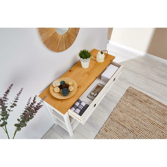 IDIMEX Konsole TEQUILA, Kiefer Massiv Weiß/braun, Mit 1 Schubladen Und 2 Ablageflächen, Mexiko 6 IDIMEX Konsole TEQUILA, Kiefer Massiv Weiß/braun, Mit 1 Schubladen Und 2 Ablageflächen, Mexiko – Bild 4