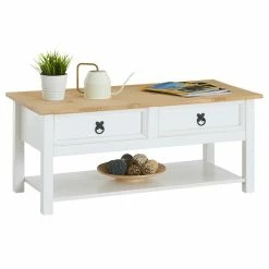 IDIMEX Couchtisch TEQUILA, Kiefer Massiv Weiß/braun, Mit 2 Schubladen, Mexiko