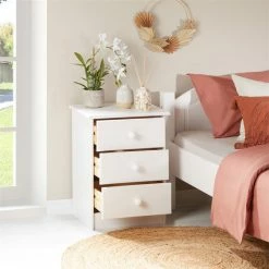 IDIMEX Nachttisch RONDO Mit 3 Schubladen, Kiefer In Weiß -Betten & Zubehör Verkäufe 8102 AC2