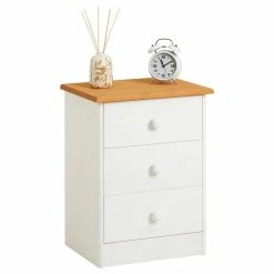 IDIMEX Nachttisch RONDO Mit 3 Schubladen, Kiefer In Weiß/braun