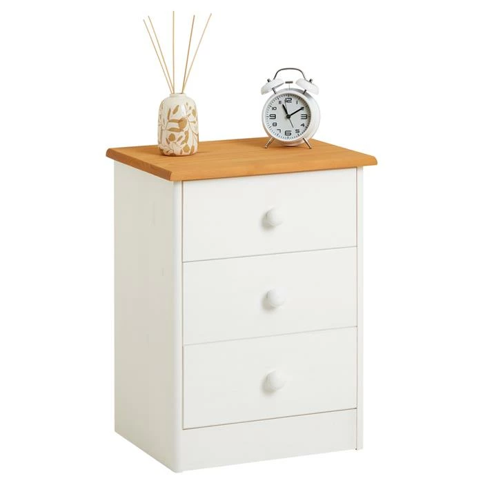 IDIMEX Nachttisch RONDO Mit 3 Schubladen, Kiefer In Weiß/braun 3 IDIMEX Nachttisch RONDO Mit 3 Schubladen, Kiefer In Weiß/braun