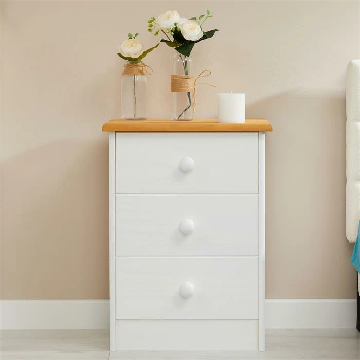 IDIMEX Nachttisch RONDO Mit 3 Schubladen, Kiefer In Weiß/braun 4 IDIMEX Nachttisch RONDO Mit 3 Schubladen, Kiefer In Weiß/braun – Bild 2