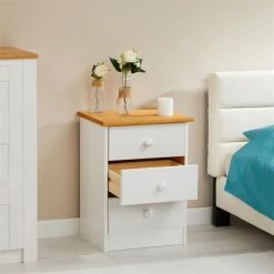 IDIMEX Nachttisch RONDO Mit 3 Schubladen, Kiefer In Weiß/braun 10 IDIMEX Nachttisch RONDO Mit 3 Schubladen, Kiefer In Weiß/braun -Betten & Zubehör Verkäufe 8110 AC2