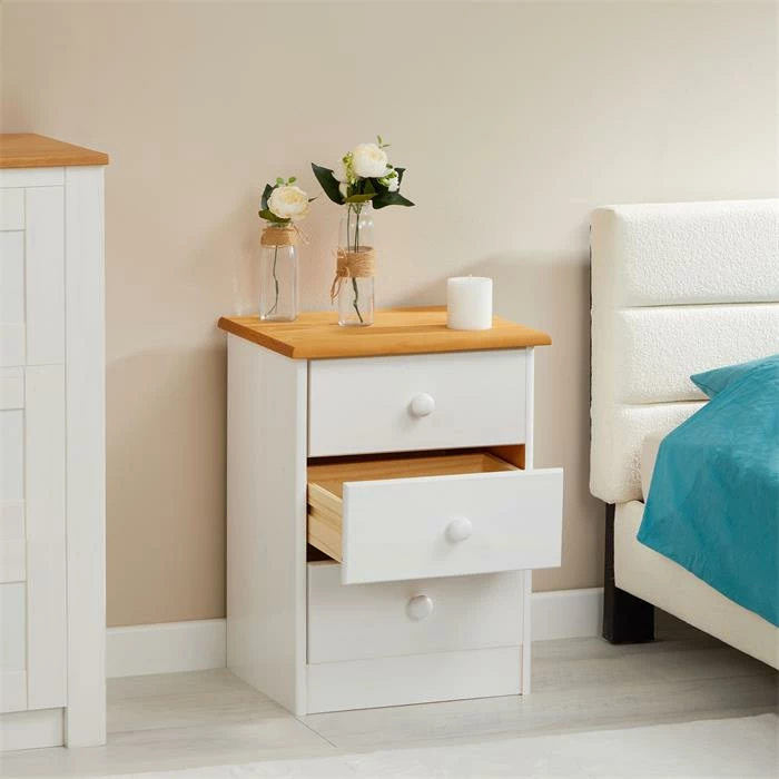 IDIMEX Nachttisch RONDO Mit 3 Schubladen, Kiefer In Weiß/braun 5 IDIMEX Nachttisch RONDO Mit 3 Schubladen, Kiefer In Weiß/braun – Bild 3