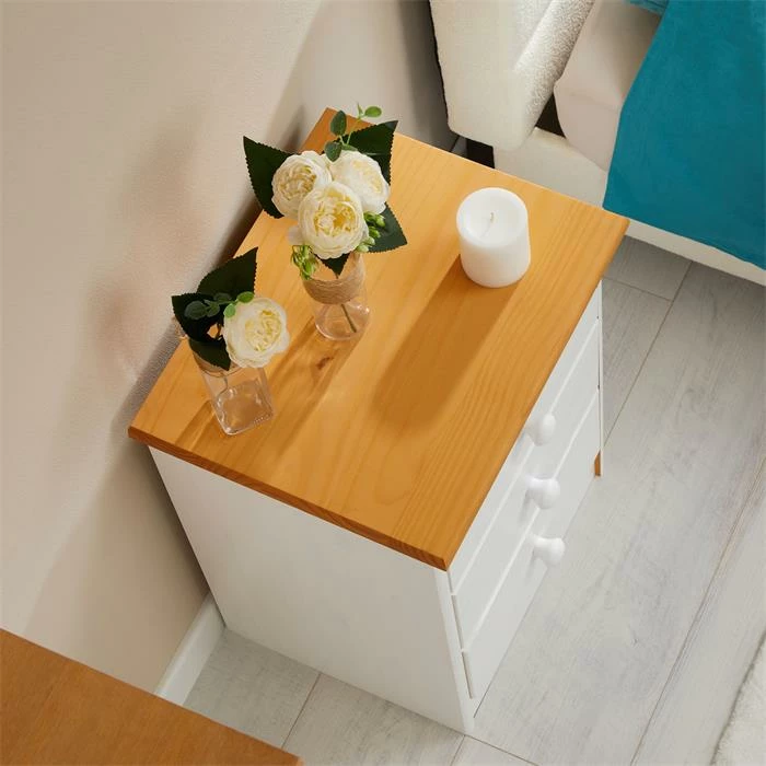 IDIMEX Nachttisch RONDO Mit 3 Schubladen, Kiefer In Weiß/braun 6 IDIMEX Nachttisch RONDO Mit 3 Schubladen, Kiefer In Weiß/braun – Bild 4