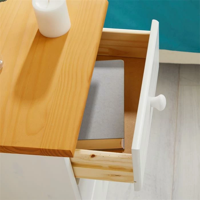 IDIMEX Nachttisch RONDO Mit 3 Schubladen, Kiefer In Weiß/braun 7 IDIMEX Nachttisch RONDO Mit 3 Schubladen, Kiefer In Weiß/braun – Bild 5