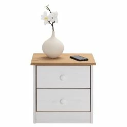 IDIMEX Nachttisch RONDO Aus Kiefer Mit 2 Schubladen, In Weiß/braun -Betten & Zubehör Verkäufe 8210 1