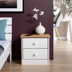 IDIMEX Nachttisch RONDO Aus Kiefer Mit 2 Schubladen, In Weiß/braun -Betten & Zubehör Verkäufe 8210 A0 N1