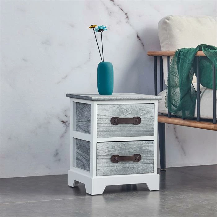 CARO-Möbel Nachttisch SALERNO Weiß/grau, 2 Schubladen 4 CARO-Möbel Nachttisch SALERNO Weiß/grau, 2 Schubladen – Bild 2