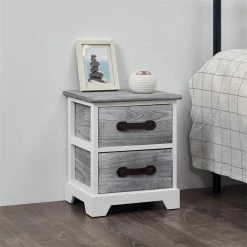 CARO-Möbel Nachttisch SALERNO Weiß/grau, 2 Schubladen 13 CARO-Möbel Nachttisch SALERNO Weiß/grau, 2 Schubladen -Betten & Zubehör Verkäufe 94096 5