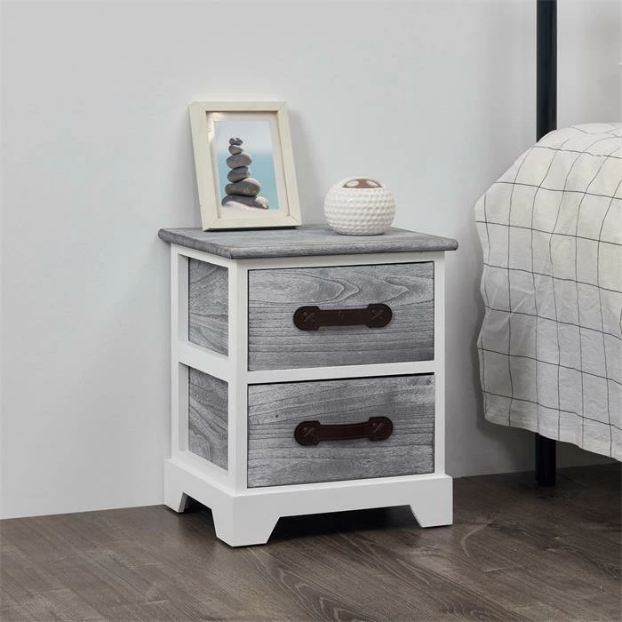 CARO-Möbel Nachttisch SALERNO Weiß/grau, 2 Schubladen 8 CARO-Möbel Nachttisch SALERNO Weiß/grau, 2 Schubladen – Bild 6