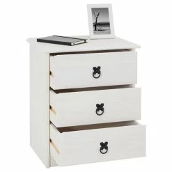 CARO-Möbel Nachttisch RESIDENCIA, Kiefer Massiv Weiß, Mit 3 Schubladen -Betten & Zubehör Verkäufe 94541 2