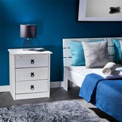 CARO-Möbel Nachttisch RESIDENCIA, Kiefer Massiv Weiß, Mit 3 Schubladen -Betten & Zubehör Verkäufe 94541 A0 1N