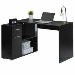 CARO-Möbel Eckschreibtisch LENA Mit Regal In Schwarz