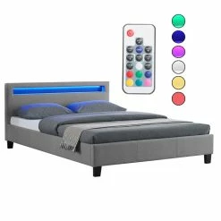 CARO-Möbel Polsterbett JORDIE 140x200 Cm, LED Beleuchtung, Stoff Grau -Betten & Zubehör Verkäufe 94934 00