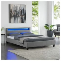 CARO-Möbel Polsterbett JORDIE 140x200 Cm, LED Beleuchtung, Stoff Grau -Betten & Zubehör Verkäufe 94934 1