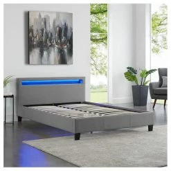CARO-Möbel Polsterbett JORDIE 140x200 Cm, LED Beleuchtung, Stoff Grau -Betten & Zubehör Verkäufe 94934 2