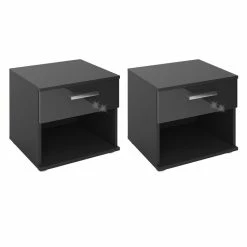 CARO-Möbel Nachttisch MARY Im 2er Set In Hochglanz Schwarz