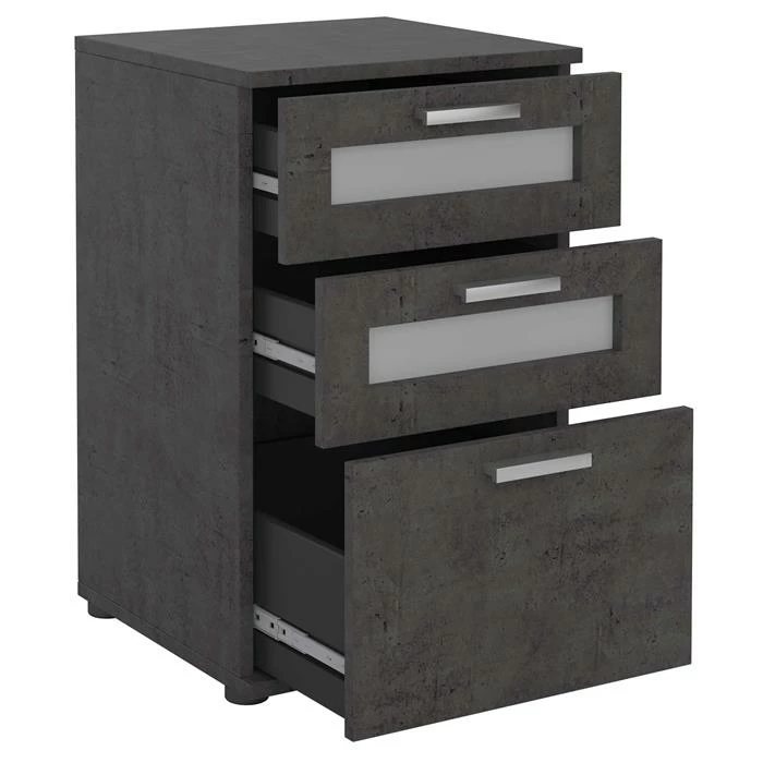 CARO-Möbel Nachttisch MARIKE In Betonoptik Dunkel Mit 3 Schubladen 4 CARO-Möbel Nachttisch MARIKE In Betonoptik Dunkel Mit 3 Schubladen – Bild 2