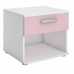 CARO-Möbel Nachttisch MARY Weiß/rosa Mit Schublade