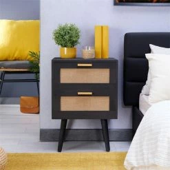 CARO-Möbel Nachttisch WAMAN Mit 2 Schubladen, Schwarz -Betten & Zubehör Verkäufe 95333 AC1