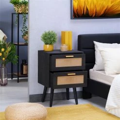 CARO-Möbel Nachttisch WAMAN Mit 2 Schubladen, Schwarz -Betten & Zubehör Verkäufe 95333 AC2