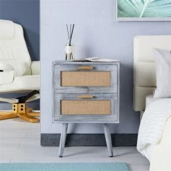 CARO-Möbel Nachttisch WAMAN Mit 2 Schubladen, Grau -Betten & Zubehör Verkäufe 95334 AC1