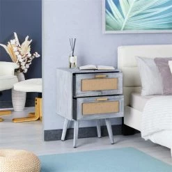 CARO-Möbel Nachttisch WAMAN Mit 2 Schubladen, Grau -Betten & Zubehör Verkäufe 95334 AC2
