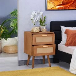 CARO-Möbel Nachttisch WAMAN Mit 2 Schubladen, Braun 10 CARO-Möbel Nachttisch WAMAN Mit 2 Schubladen, Braun -Betten & Zubehör Verkäufe 95335 AC2