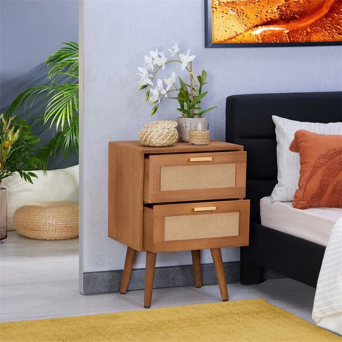 CARO-Möbel Nachttisch WAMAN Mit 2 Schubladen, Braun 5 CARO-Möbel Nachttisch WAMAN Mit 2 Schubladen, Braun – Bild 3