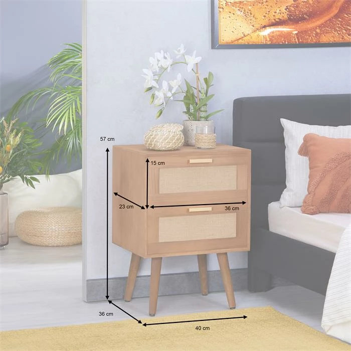CARO-Möbel Nachttisch WAMAN Mit 2 Schubladen, Braun 8 CARO-Möbel Nachttisch WAMAN Mit 2 Schubladen, Braun – Bild 6