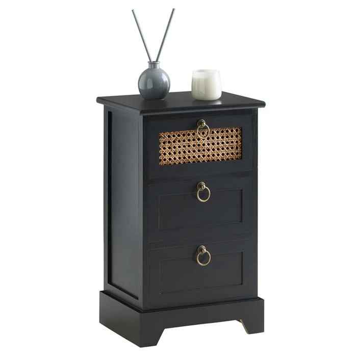 CARO-Möbel Nachttisch RAJA Mit 3 Schubladen Und Wiener Geflecht, Schwarz 3 CARO-Möbel Nachttisch RAJA Mit 3 Schubladen Und Wiener Geflecht, Schwarz