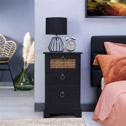 CARO-Möbel Nachttisch RAJA Mit 3 Schubladen Und Wiener Geflecht, Schwarz 9 CARO-Möbel Nachttisch RAJA Mit 3 Schubladen Und Wiener Geflecht, Schwarz -Betten & Zubehör Verkäufe 95339 AC1