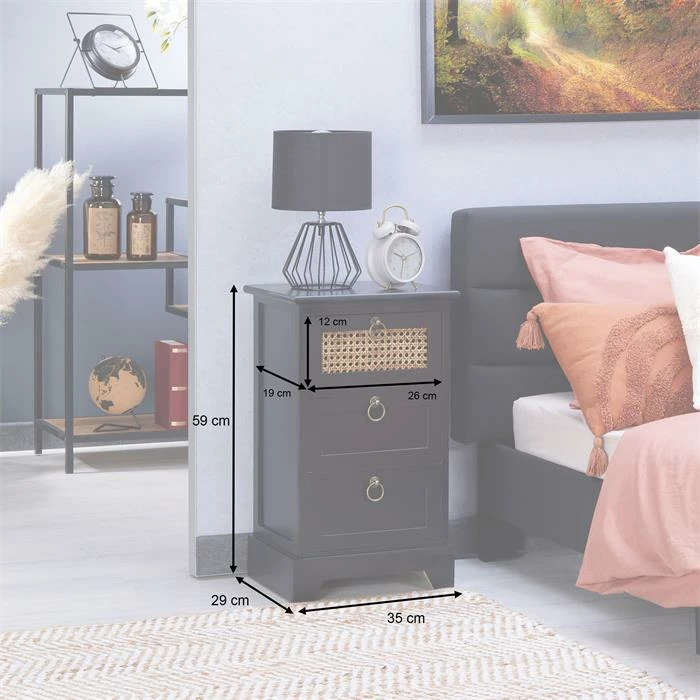 CARO-Möbel Nachttisch RAJA Mit 3 Schubladen Und Wiener Geflecht, Schwarz 8 CARO-Möbel Nachttisch RAJA Mit 3 Schubladen Und Wiener Geflecht, Schwarz – Bild 6