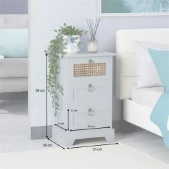 CARO-Möbel Nachttisch RAJA Mit 3 Schubladen Und Wiener Geflecht, Grau -Betten & Zubehör Verkäufe 95340 AC8